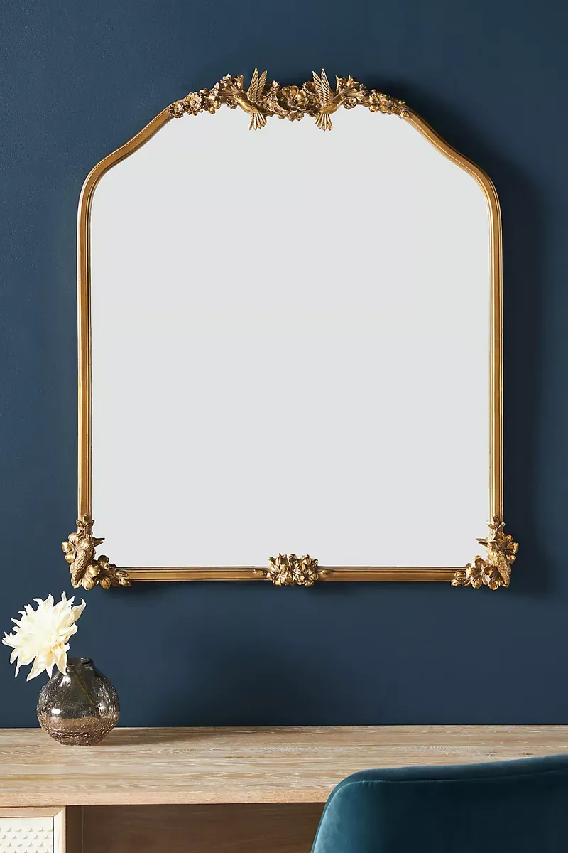Hummingbird Gilded Flower Mantel Mirror